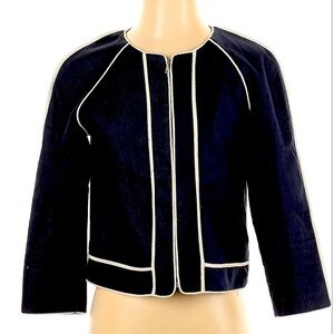 J. Crew Navy Blue linen Blazer with White Trim. Size 4 Petite